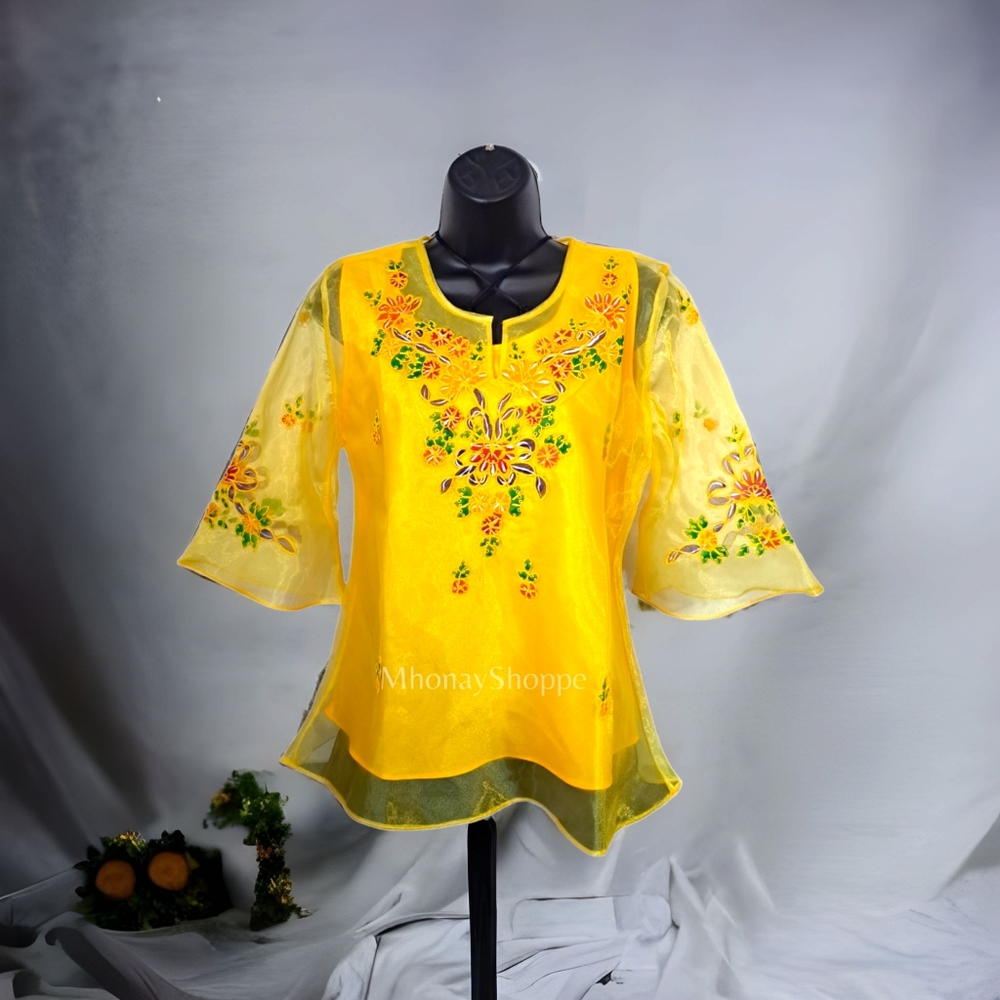 GOLD HANDPAINTED & EMBROIDERED WOMENS BARONG